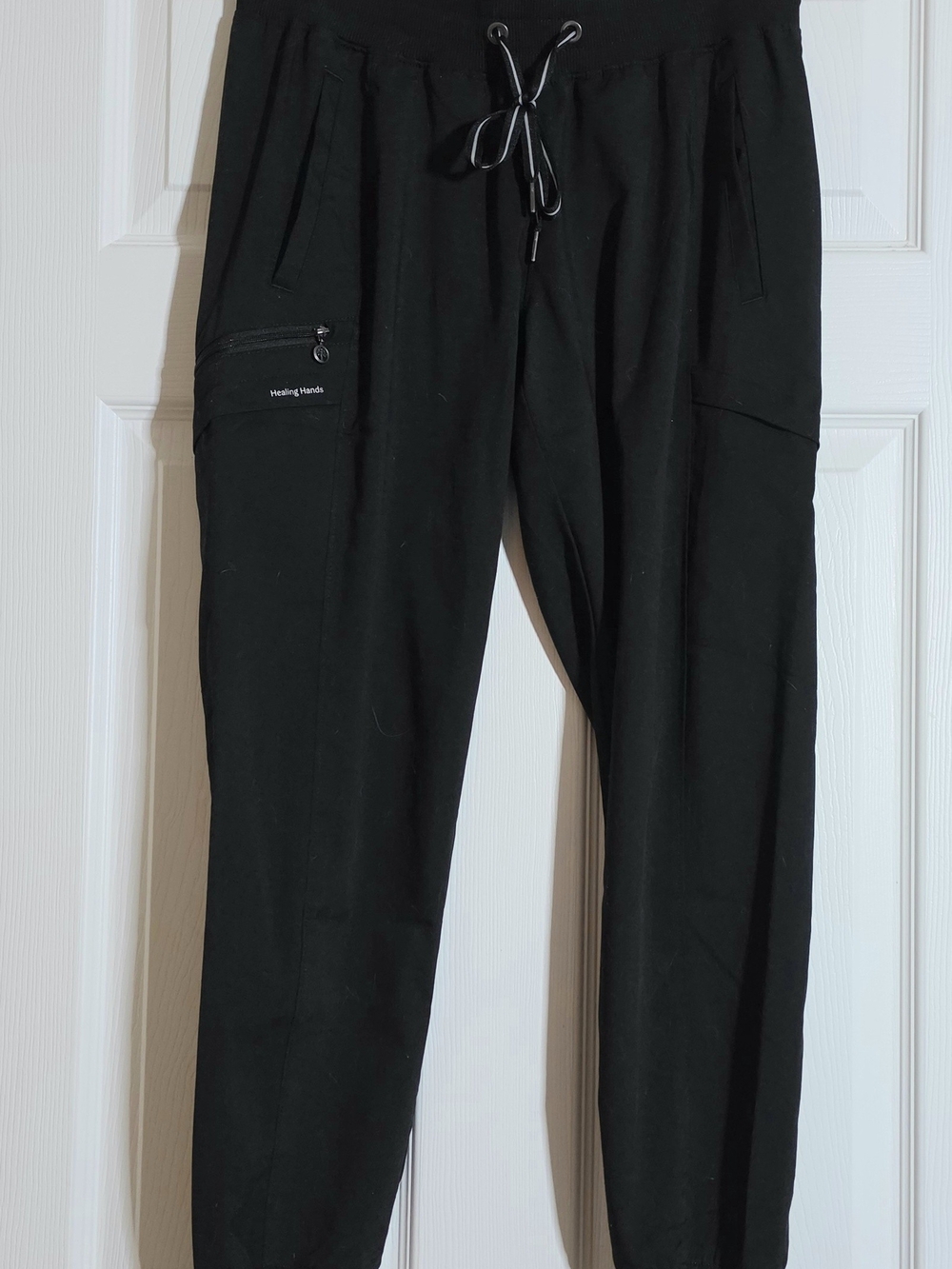 Womens Petite Black Healing Hands Jogger Scrub Pants